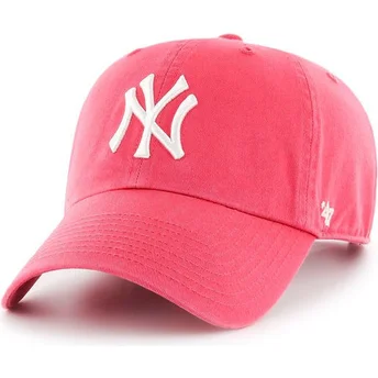 Ροζ τσιχλόφουσκα καπέλο με καμπύλη New York Yankees MLB Clean Up της 47 Brand