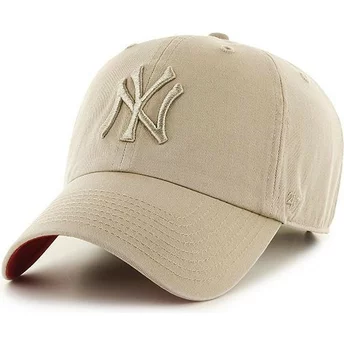 Καπέλο 47 Brand με καμπυλωτό γείσο, λογότυπο σε μπεζ χρώμα, New York Yankees MLB Clean Up, σε μπεζ χρώμα