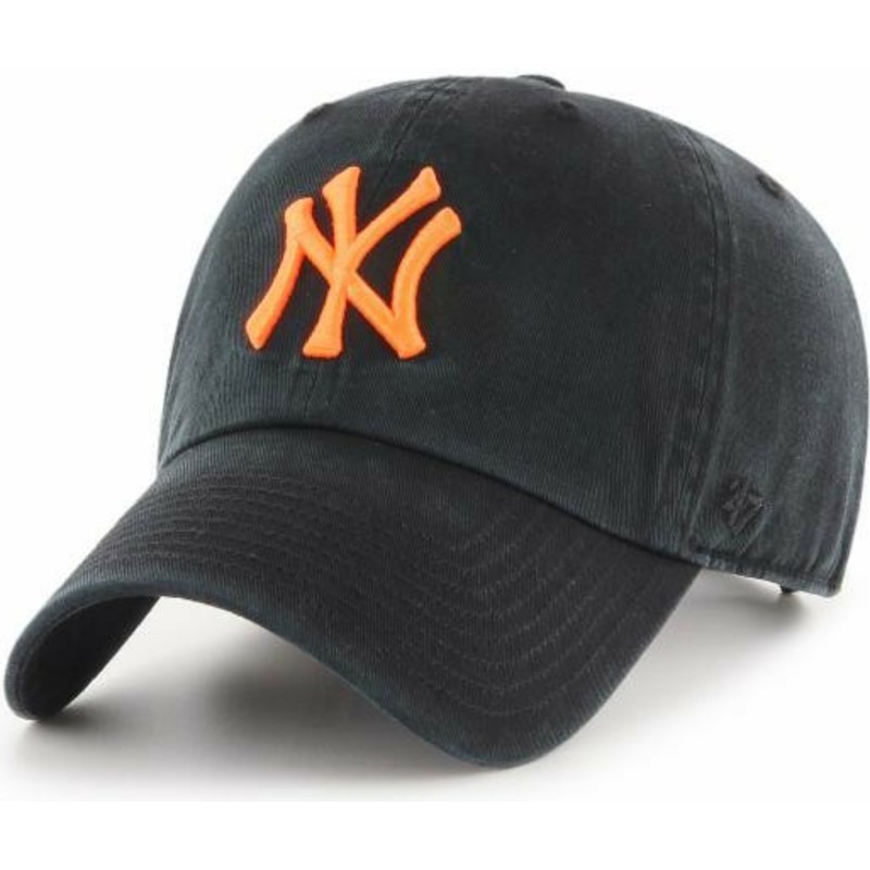 47-brand-curved-brim-orange-logo-new-york-yankees-mlb-clean-up-black-cap