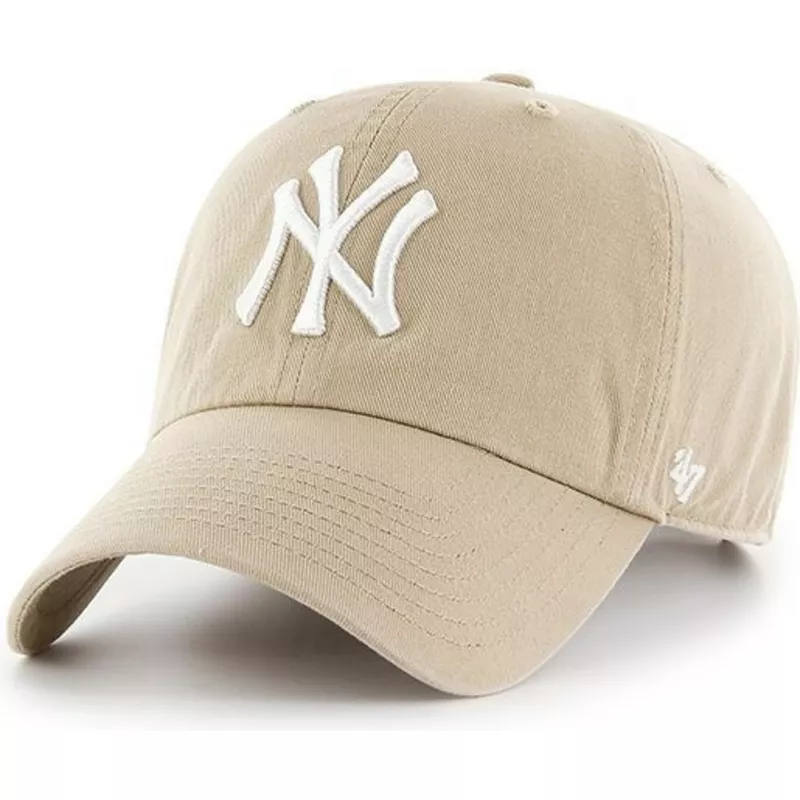 47-brand-curved-brim-white-logo-new-york-yankees-mlb-clean-up-khaki-cap