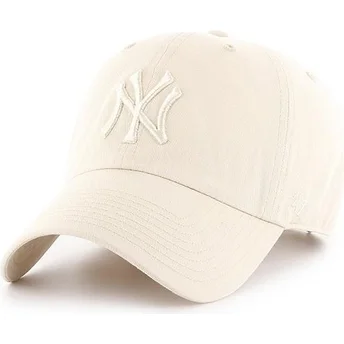 Καπέλο 47 Brand με καμπύλη γείσο, κρέμα λογότυπο New York Yankees MLB Clean Up, κρέμας χρώμα