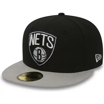 Νέα Εποχή Επίπεδη Πλευρά 59FIFTY Απαραίτητο Μπρούκλιν Νετς NBA Μαύρο Προσαρμοσμένο Καπέλο
