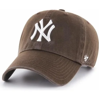 Καπέλο καμπύλης σκουρόχρωμο καφέ New York Yankees MLB Clean Up από 47 Brand