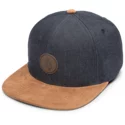 volcom-flat-brim-melindigo-quarter-fabric-blue-snapback-cap-with-brown-visor