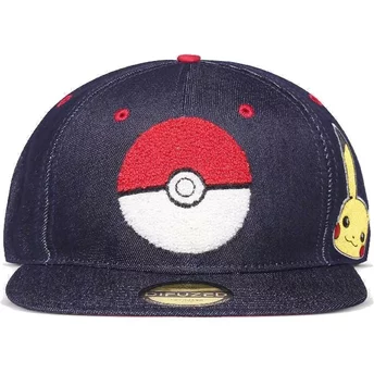 Καπέλο Difuzed Επίπεδης Ακμής Poké Ball Pikachu Pokémon Μπλε Τζιν με Κούμπωμα στο Πίσω Μέρος