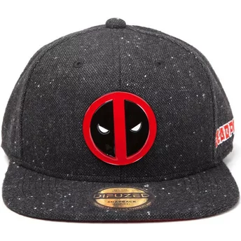 Καπέλο Difuzed με Επίπεδο Περίγραμμα και Μεταλλικό Σήμα με το Λογότυπο του Deadpool από τη Marvel Comics, Μαύρο, με Κούμπωμα Sna