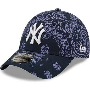 New Era Curved Brim 9FORTY Paisley Print New York Yankees MLB Navy Blue Adjustable Cap