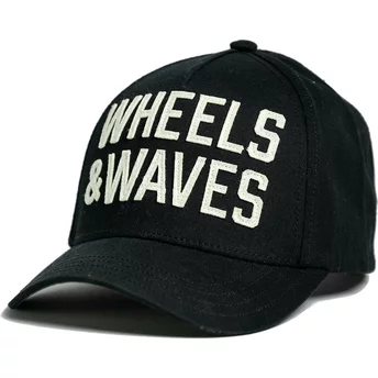 Καπέλο με Καμπύλη Ακμή Κλασικό WW22 Μαύρο με Κουμπί Τροχοί και Κύματα