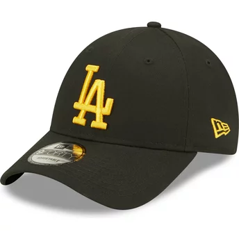 New Era Curved Brim Yellow Logo 9FORTY League Essential Los Angeles Dodgers MLB Black Adjustable Cap