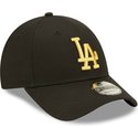 new-era-curved-brim-golden-logo-9forty-metallic-los-angeles-dodgers-mlb-black-adjustable-cap