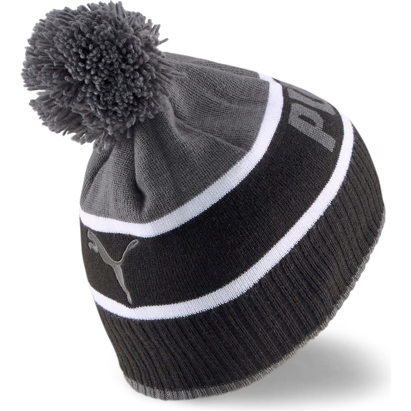 puma-black-and-grey-beanie-with-pompom