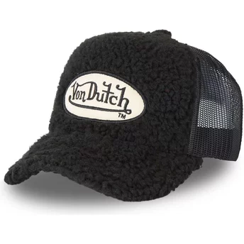 Von Dutch FUR1 Black Shearling Trucker Hat