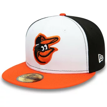 Νέα Εποχή Επίπεδο Περίγραμμα 59FIFTY Αυθεντικό στο Γήπεδο Baltimore Orioles MLB Λευκό, Μαύρο και Πορτοκαλί Προσαρμοσμένο Καπέλο