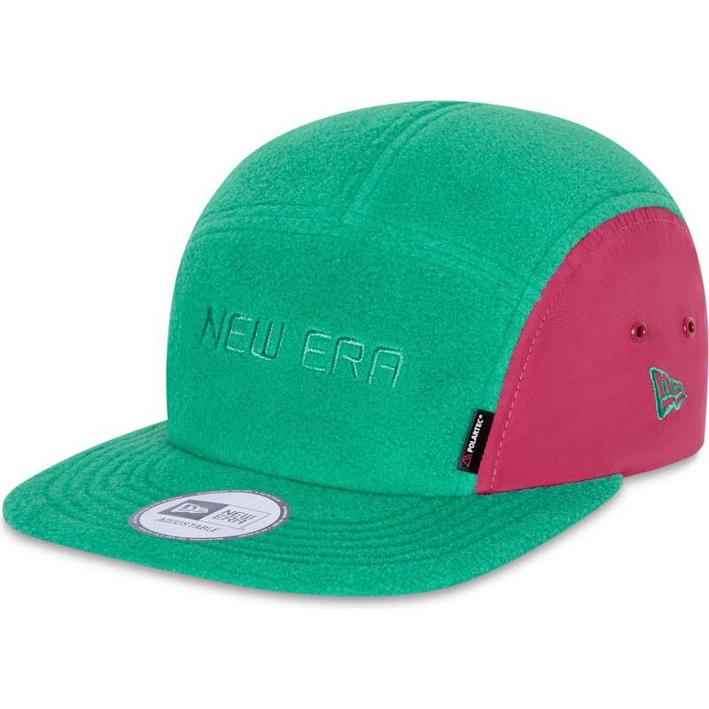 new-era-flat-brim-camper-polartec-fleece-green-and-pink-adjustable-cap