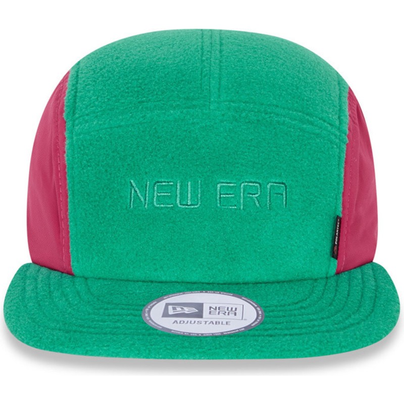 new-era-flat-brim-camper-polartec-fleece-green-and-pink-adjustable-cap