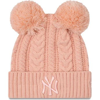 New Era Women Pink Logo Cuff Double New York Yankees MLB Pink Beanie with Pompom