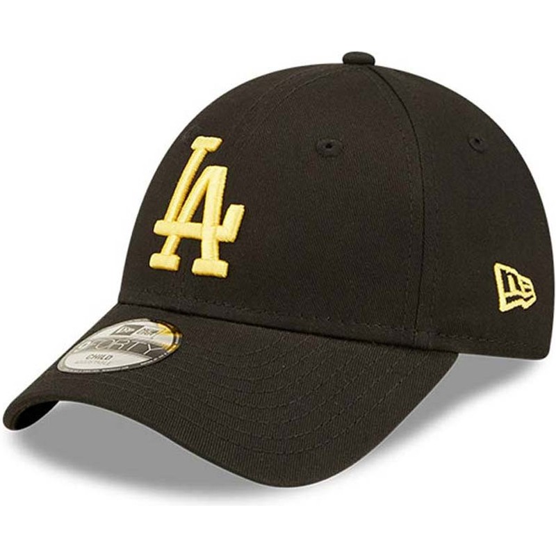 new-era-curved-brim-youth-golden-logo-9forty-league-essential-los-angeles-dodgers-mlb-black-adjustable-cap