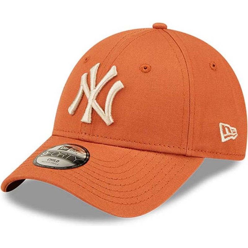 new-era-curved-brim-youth-9forty-league-essential-new-york-yankees-mlb-orange-adjustable-cap-with-beige-logo