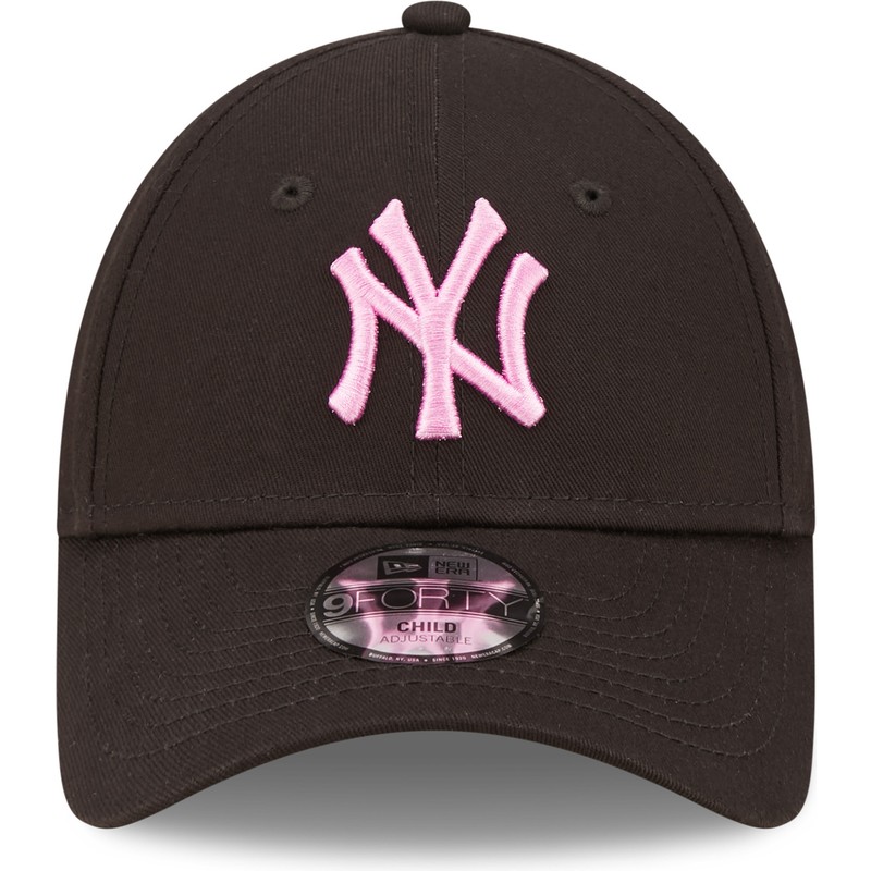 new-era-curved-brim-youth-pink-logo-9forty-league-essential-new-york-yankees-mlb-black-adjustable-cap