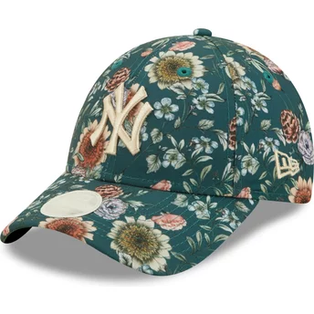 New Era Curved Brim Women 9FORTY All Over Print Floral New York Yankees MLB Green Adjustable Cap
