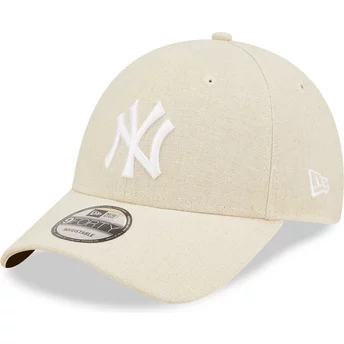 Νέα Εποχή Καμπυλωτό Γείσος 9FORTY Λινό New York Yankees MLB Μπεζ Ρυθμιζόμενο Καπέλο