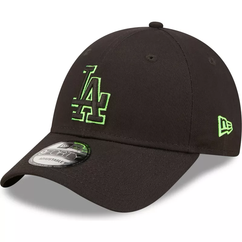 new-era-curved-brim-green-logo-9forty-neon-outline-los-angeles-dodgers-mlb-black-adjustable-cap