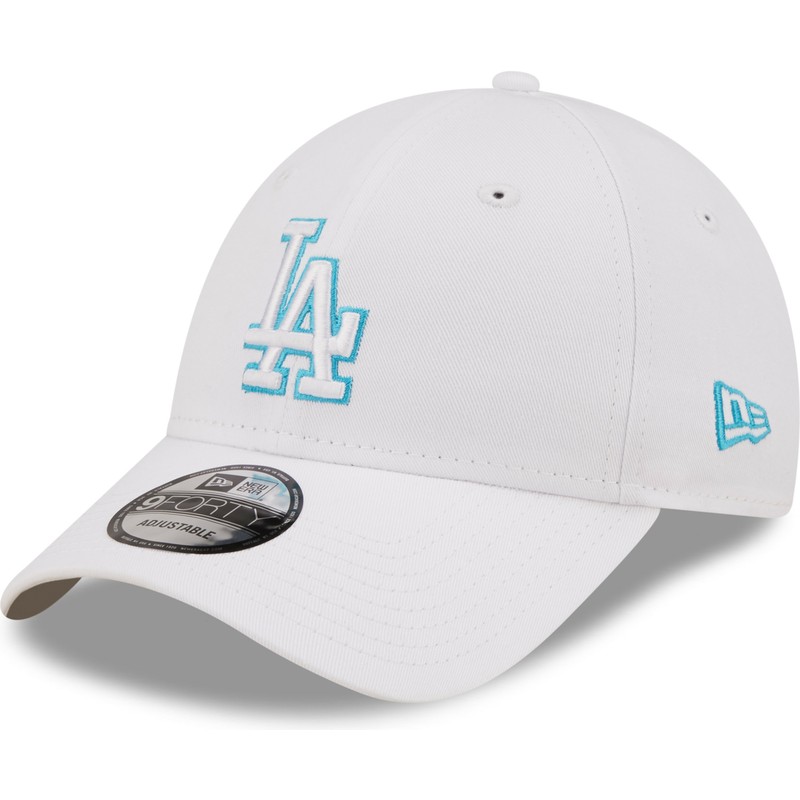 new-era-curved-brim-blue-logo-9forty-neon-outline-los-angeles-dodgers-mlb-white-adjustable-cap