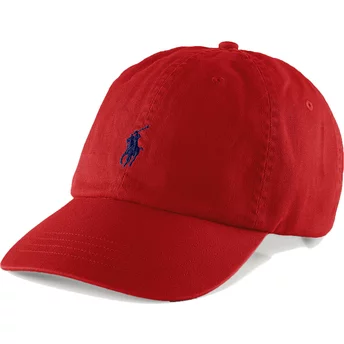 Καπέλο Polo Ralph Lauren με καμπύλη γείσο, μπλε λογότυπο, βαμβακερό chino, κλασικό για άθληση, κόκκινο, με ρυθμιζόμενο κλείσιμο