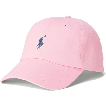 Καπέλο Polo Ralph Lauren με καμπυλωτό γείσο, μπλε λογότυπο, από χοντρό βαμβακερό ύφασμα, κλασικό αθλητικό, ροζ, ρυθμιζόμενο