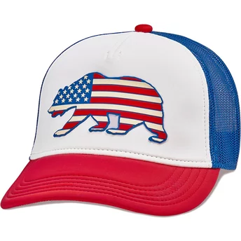 Αμερικανική Βελόνα Καλιφόρνιας Αρκούδα Riptide Valin Λευκό, Μπλε και Κόκκινο Snapback Trucker Καπέλο