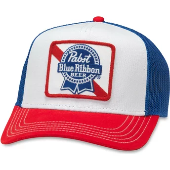 Αμερικανική βελόνα Pabst Blue Ribbon Valin λευκό, μπλε και κόκκινο Snapback Trucker Hat