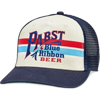 Αμερικανική βελόνα Pabst Blue Ribbon Sinclair Μπεζ και Σκούρο Μπλε Καπέλο Οδηγού με Κουμπί πίσω