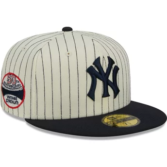 Νέα Εποχή Επίπεδη Περίμετρος 59FIFTY Ρετρό Σενάριο New York Yankees MLB Μπεζ και Σκούρο Μπλε Προσαρμοσμένο Καπέλο