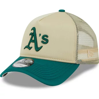 New Era 9FORTY A Frame All Day Trucker Oakland Athletics MLB Beige and Green Trucker Hat