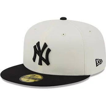 Νέα Εποχή Επίπεδη Μπρίμ 59FIFTY Πρωταθλήματα New York Yankees MLB Λευκό και Μαύρο Καπέλο Σφιχτό