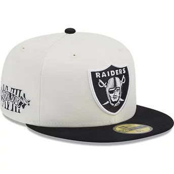 Νέα Εποχή Επίπεδο Περίγραμμα 59FIFTY Πρωταθλήματα Las Vegas Raiders NFL Λευκό και Μαύρο Προσαρμοσμένο Καπέλο