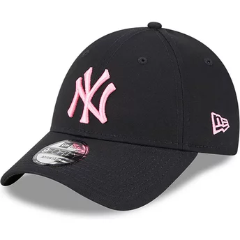 Νέα Εποχή Καμπυλωτή Μπριμ Ροζ Λογότυπο 9FORTY Neon New York Yankees MLB Μαύρο Ρυθμιζόμενο Καπέλο