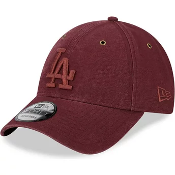 Νέα Εποχή Καμπυλωτό Γείσος Καπέλο με Μπορντό Λογότυπο 9FORTY Πλυμένος Καμβάς Los Angeles Dodgers MLB Μπορντό Ρυθμιζόμενο Καπέλο