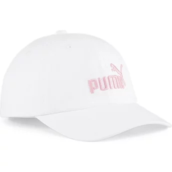 Καπέλο Puma με καμπύλη γείσο, ροζ λογότυπο, βασικό νούμερο 1, λευκό, ρυθμιζόμενο.