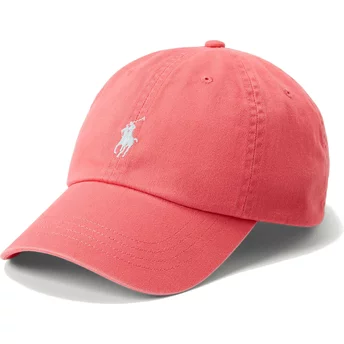 Κόκκινο καπέλο με καμπύλη γείσο, ρυθμιζόμενο, με λευκό λογότυπο, από Βαμβακερό Τσίνο Κλασικό Αθλητικό Polo Ralph Lauren