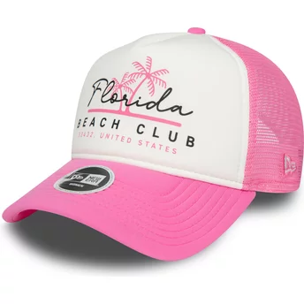 Λευκό και ροζ γυναικείο τρακερ καπέλο A Frame Foam Front από το Florida Beach Club της New Era
