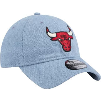 Ρυθμιζόμενο μπλε κυρτό καπέλο 9TWENTY Washed Denim των Chicago Bulls NBA από την New Era