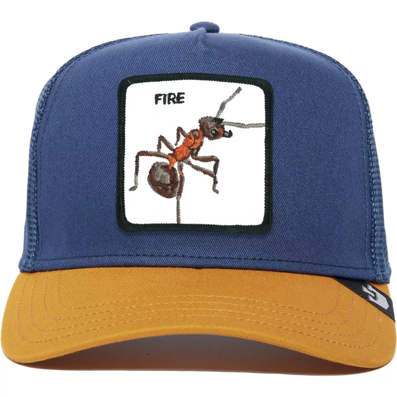 gorra-trucker-azul-y-marron-hormiga-fire-the-farm-premium-de-goorin-bros