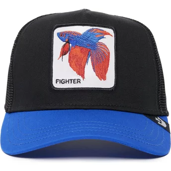 Μαύρο και μπλε trucker καπέλο με σχέδιο ψαριού μαχητή από τη Σιάμ Fighter The Farm Premium από την Goorin Bros.