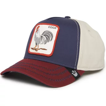 Καπέλο με καμπύλη γείσο από ναυτικό μπλε, μπεζ και κόκκινο snapback πετεινός Cock All American Rooster 100 The Farm All Over Can