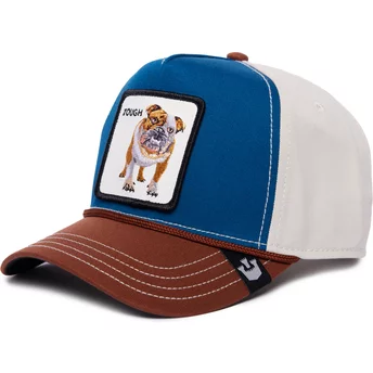 Μπλε, λευκό και καφέ καπέλο με καμπυλωτό γείσο, snapback, με σχέδιο bulldog, Tough Bully 100 The Farm All Over Canvas από την Go