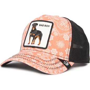 Ροζ και μαύρο trucker καπέλο με σχέδιο ροτβάιλερ Bad Boy Lovesexy The Farm Paisley από την Goorin Bros.