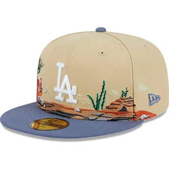 Gorra plana marrón y azul ajustada 5950 Team Landscape de Los Angeles Dodgers MLB de New Era