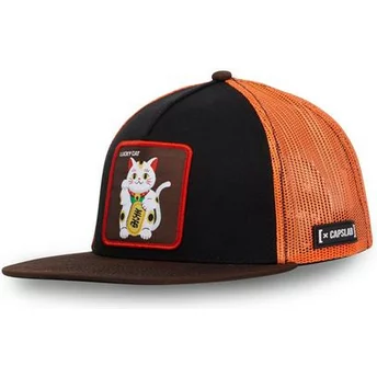 Μαύρο και πορτοκαλί τρακερ καπέλο με πλατύ γείσο Maneki-Neko Lucky Cat LUC από την Capslab
