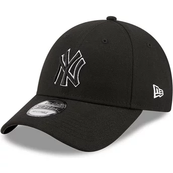 Μαύρο ρυθμιζόμενο καπέλο με καμπύλη γείσο 9FORTY Pop Outline με μαύρο λογότυπο των New York Yankees MLB από την New Era